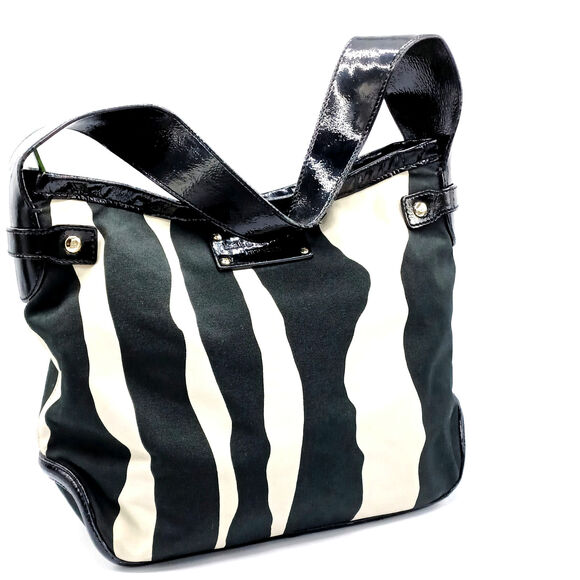 KATE SPADE Zebra Hobo Bag | Iconic | Y2K Canvas & Patent Leather | Green Lining - Picture 2 of 16